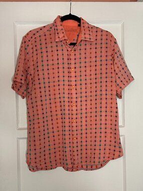 International Laundry Men's Coral Multicolor Grid Print Button-Down Size L